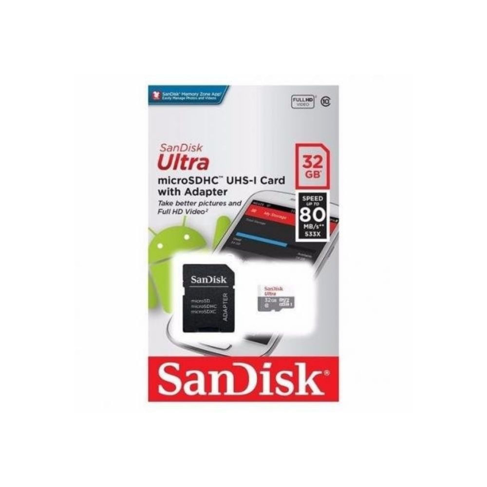 Cartão de Memória SanDisk 32GB MicroSD Ultra 80MB/s